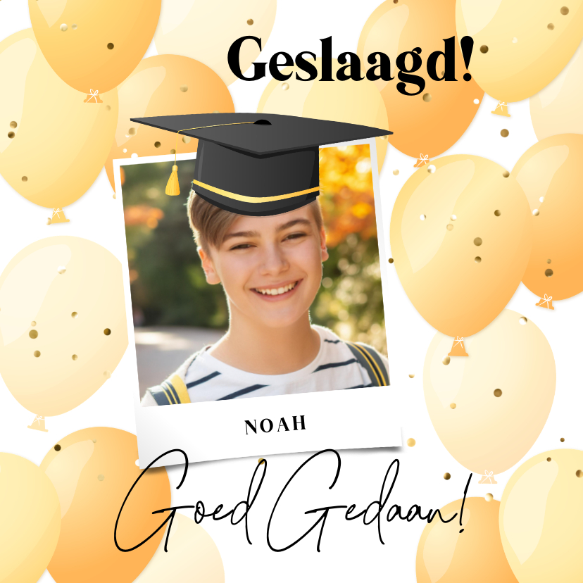 Geslaagd kaarten - Felicitatie geslaagd humor eigen foto met afstudeerhoedje