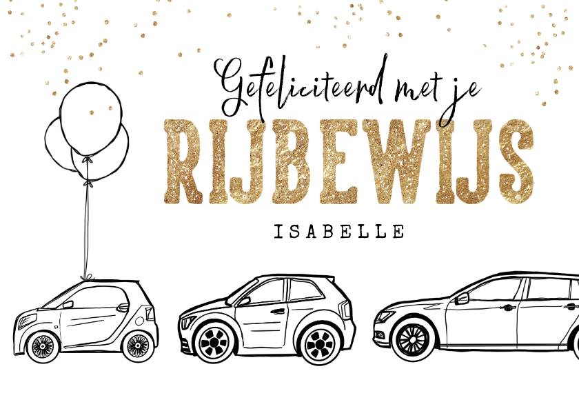 Geslaagd kaarten - Felicitatiekaart rijbewijs auto confetti goud gefeliciteerd