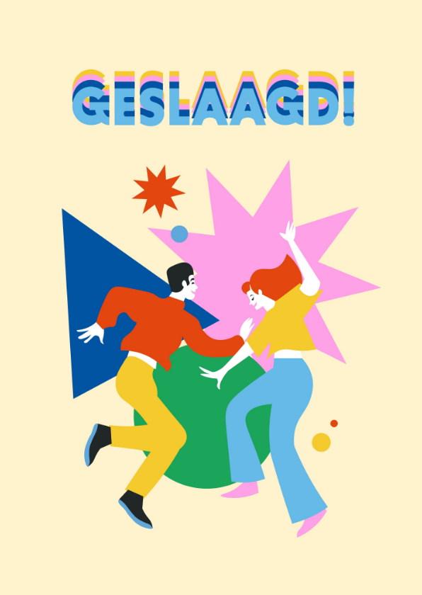 Geslaagd kaarten - Geslaagd kaart met illustratie van dansende mensen