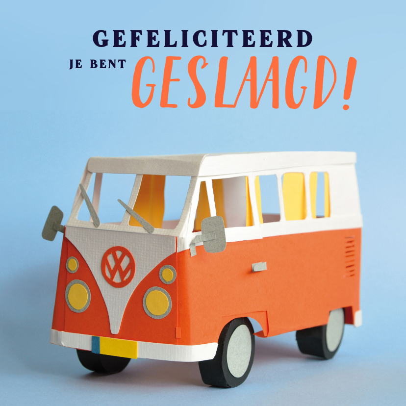 Geslaagd kaarten - Geslaagd kaart met volkswagenbusje