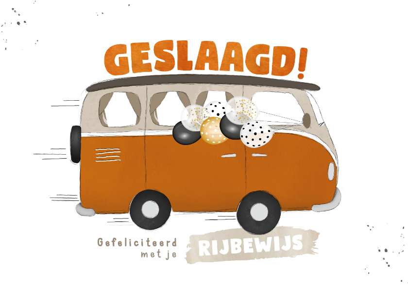 Geslaagd kaarten - Geslaagd voor rijbewijs met camper / busje en ballonnen