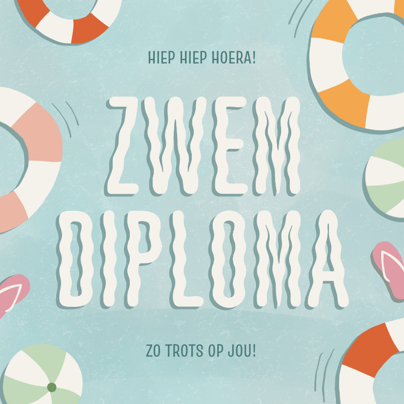 Geslaagd kaarten - Geslaagd zwemdiploma zwembad zwemband slippers zomer