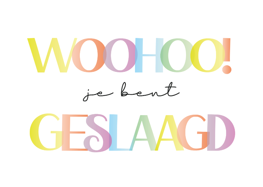 Geslaagd kaarten - Geslaagdkaart met vrolijke regenboog letters