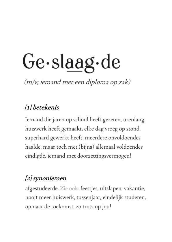 Geslaagd kaarten - Grappige geslaagd diploma betekenis woordenboek kaart