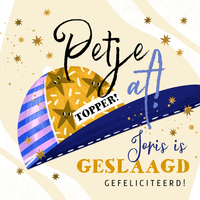 Geslaagd kaarten - Trendy geslaagd kaart petje af illustratie sterren goud