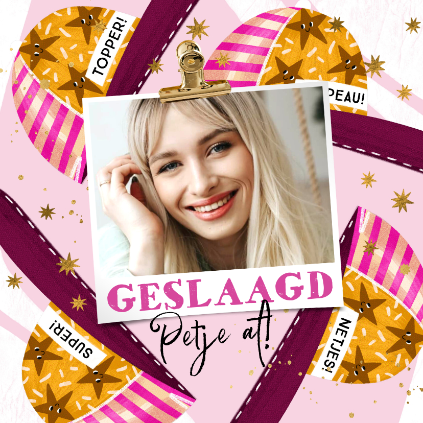 Geslaagd kaarten - Trendy geslaagdkaart illustratie petje af sterren goud foto