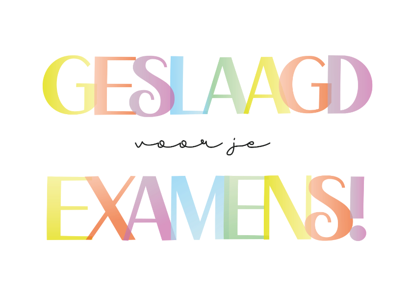 Geslaagd kaarten - Vrolijke geslaagd kaart eindexamen met regenboog letters