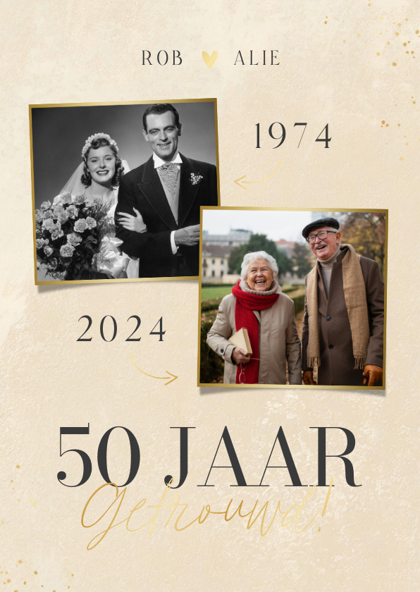 Jubileumkaarten - Crèmekleurige uitnodiging 50-jarig jubileum en twee foto's