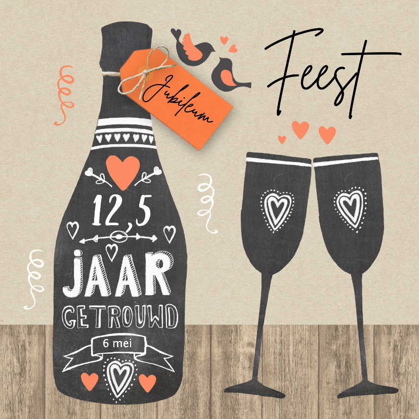 Jubileumkaarten - Huwelijksjubileum fles chalkbord