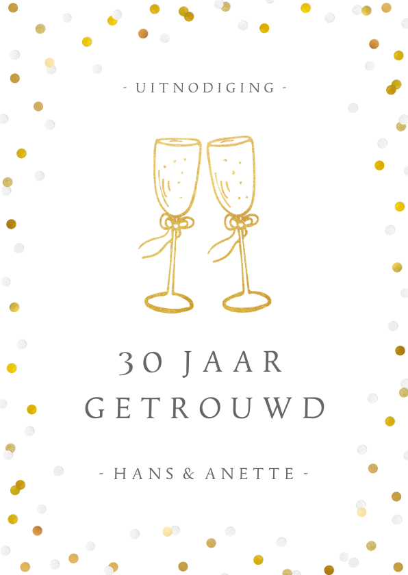 Jubileumkaarten - Huwelijksjubileum uitnodiging champagne glazen en confetti 