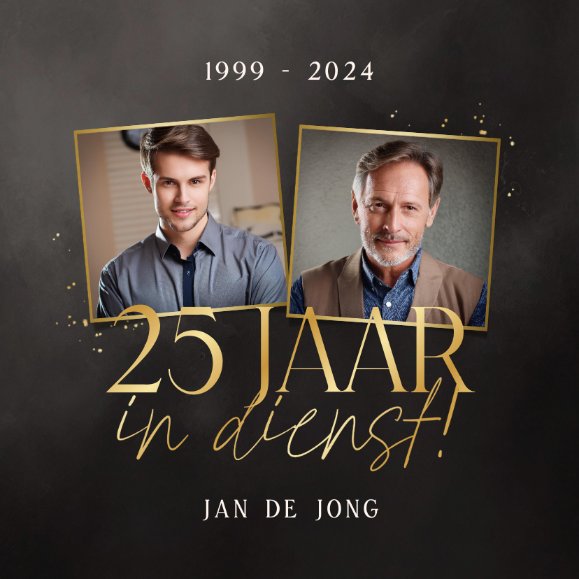 Jubileumkaarten - Jubileum 25 jaar in dienst fotocollage zwart goud