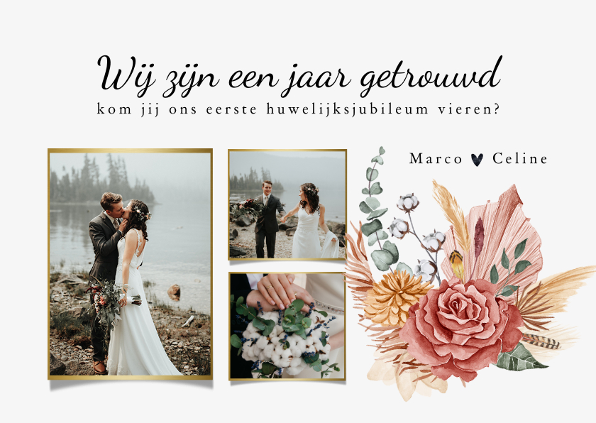 Jubileumkaarten - Jubileum huwelijk boho droogbloemen stijlvol foto's