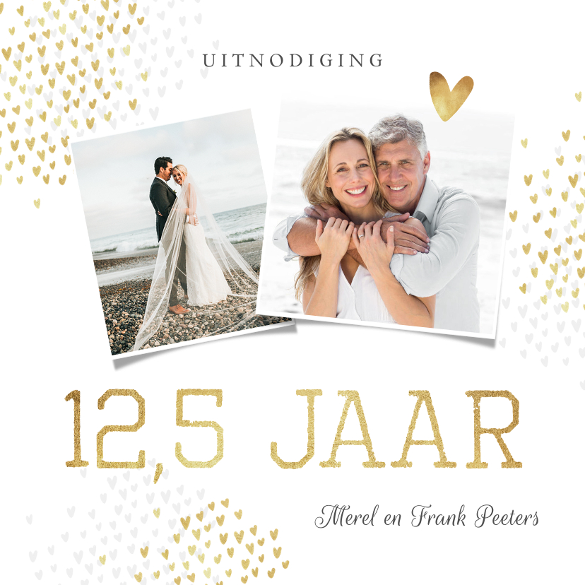 Jubileumkaarten - Jubileum uitnodiging 12,5 jaar goud hartjes stijlvol