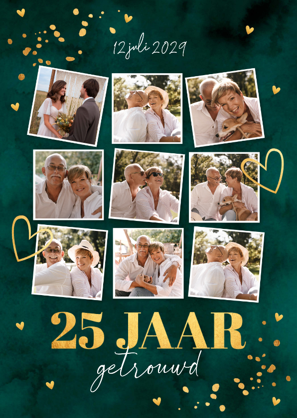 Jubileumkaarten - Jubileum uitnodiging 25 jaar getrouwd fotocollage groen goud