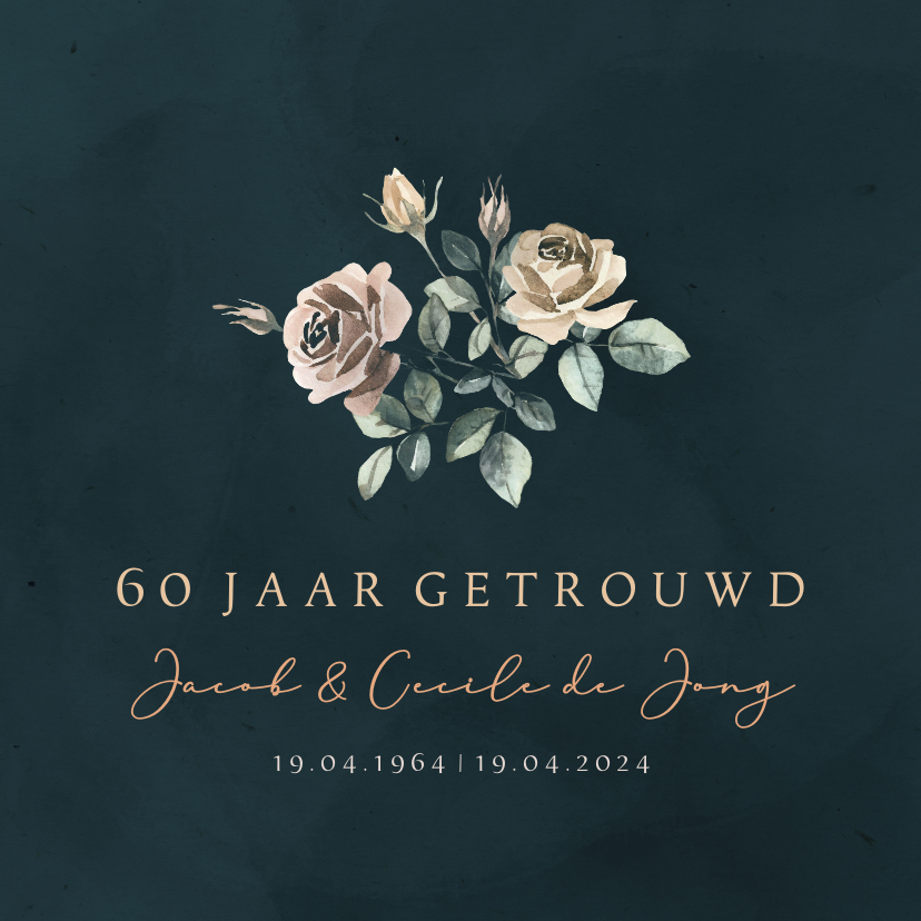 Jubileumkaarten - Jubileum uitnodiging 60 jaar getrouwd klassiek met bloemen