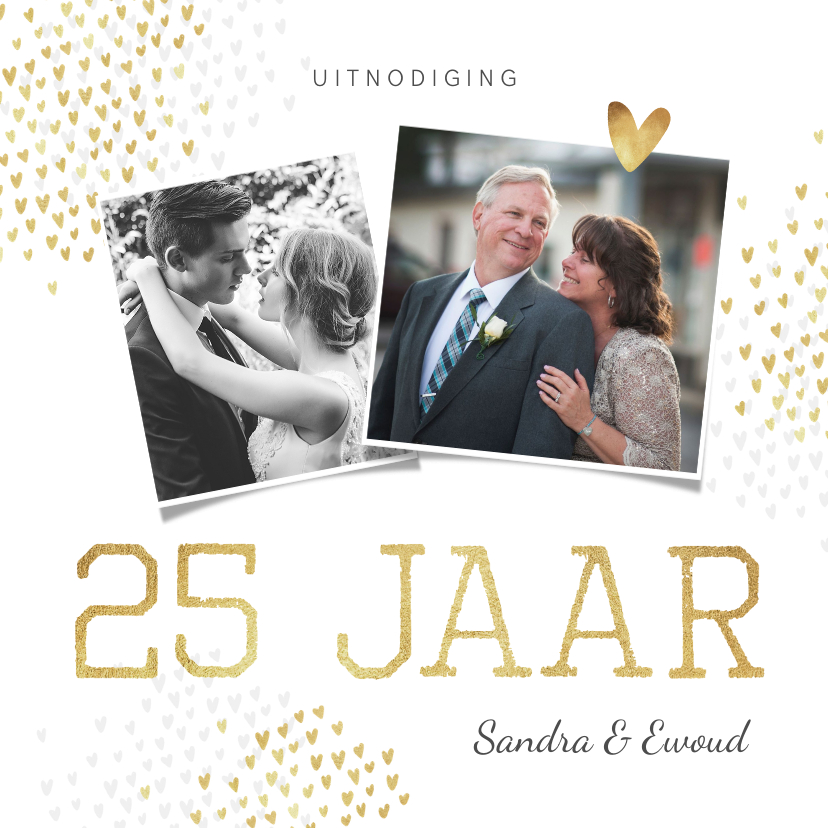 Jubileumkaarten - Jubileum uitnodiging goud hartjes stijlvol foto's