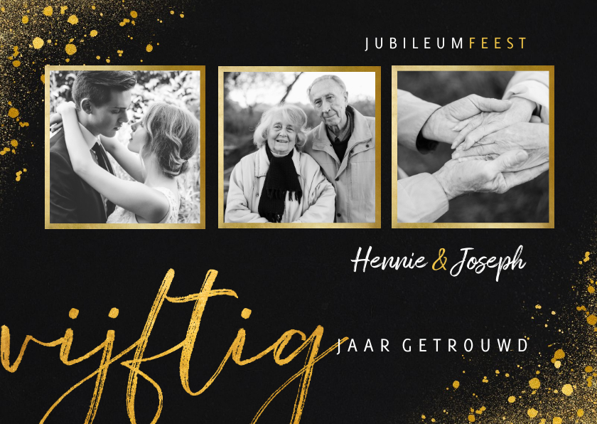 Jubileumkaarten - Jubileum uitnodiging vijftig jaar met 3 foto's