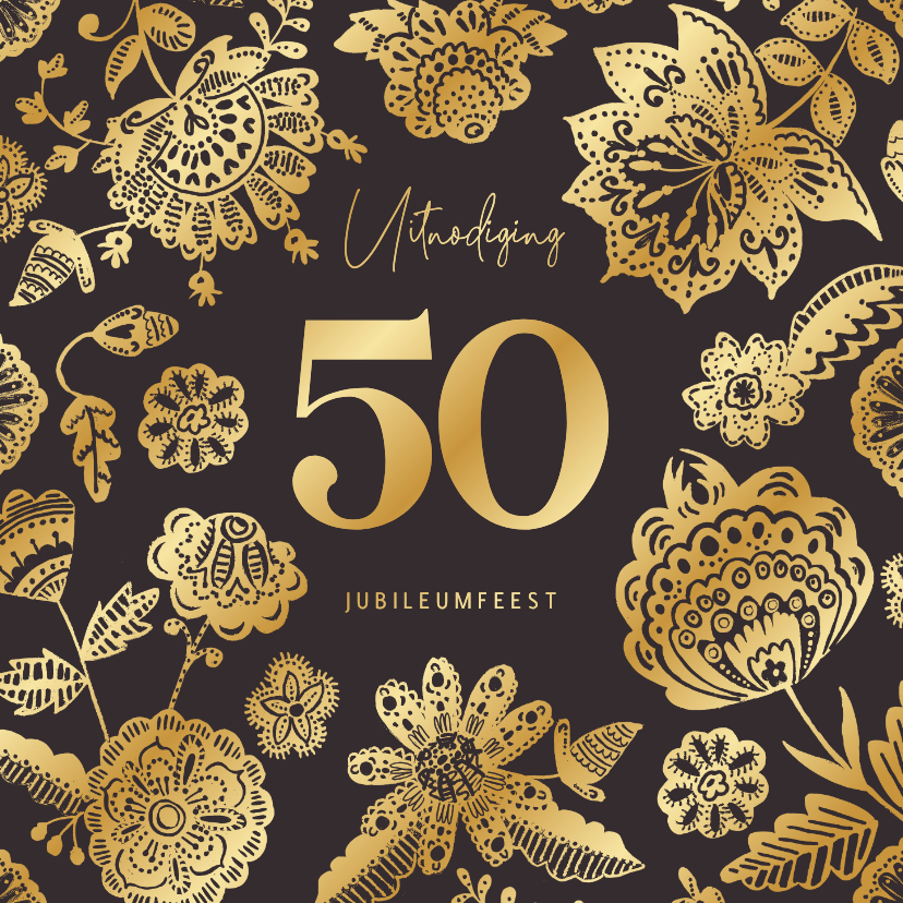 Jubileumkaarten - Jubileumkaart goud bloemen chintz