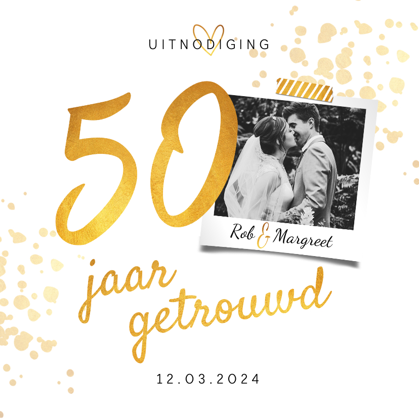 Jubileumkaarten - Jubileumkaart huwelijk 50 jaar goudlook stijlvol