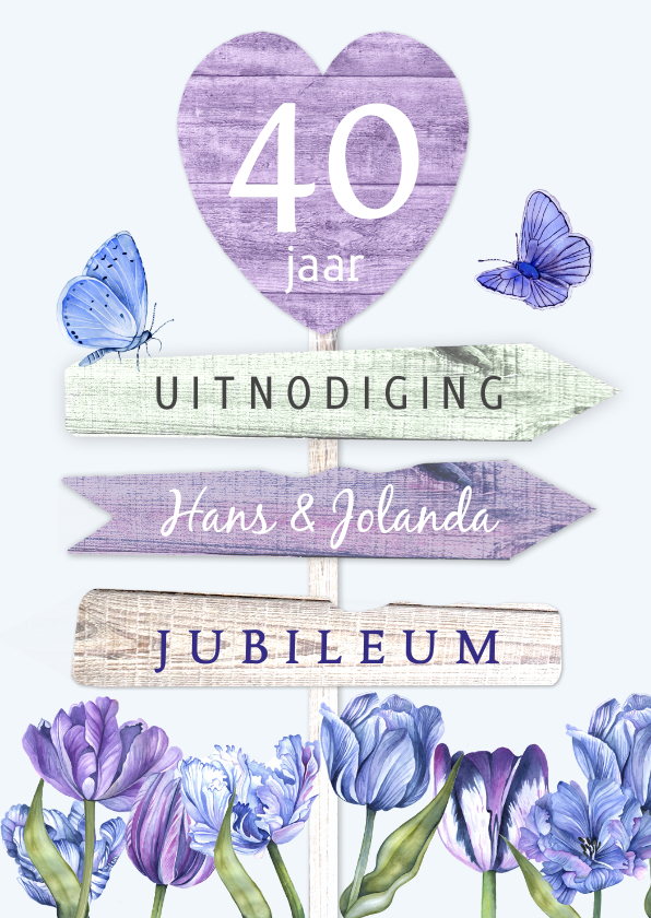 Jubileumkaarten - Jubileumkaart wegwijzer tulpen