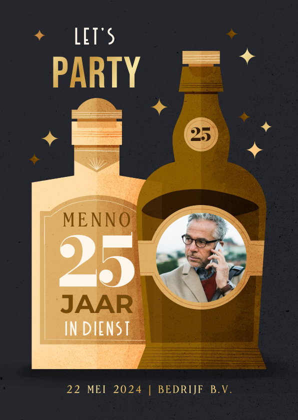 Jubileumkaarten -  Jubileumkaart whiskey met foto 25 jaar aanpasbaar