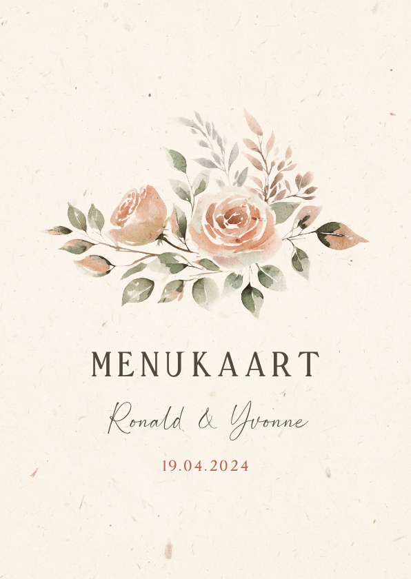 Jubileumkaarten - Klassieke jubileum menukaart met bloemen 