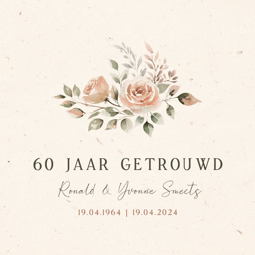 Jubileumkaarten - Klassieke jubileum uitnodiging met bloemen 60 jaar getrouwd 