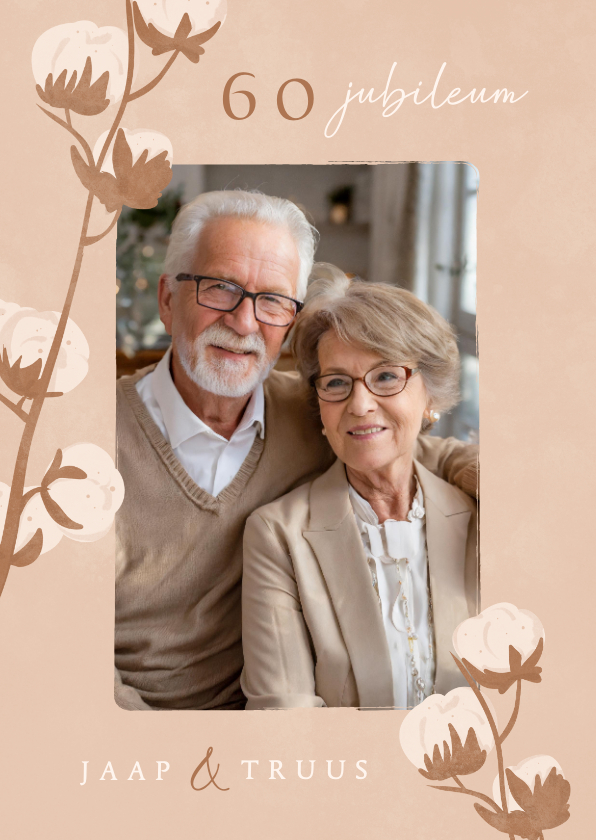 Jubileumkaarten - Klassieke jubileumkaart beige met droogbloemen grote foto