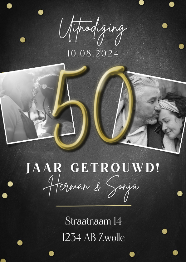 Jubileumkaarten - Moderne jubileumkaart 50 jaar met confetti en foto's