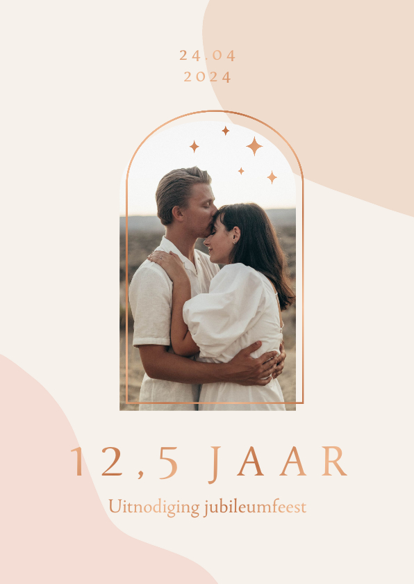 Jubileumkaarten - Trendy uitnodiging jubileum met foto en boog met sterretjes