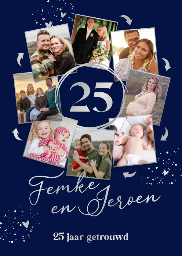 Jubileumkaarten - Uitnodiging 25 jaar getrouwd fotocollage in cirkel