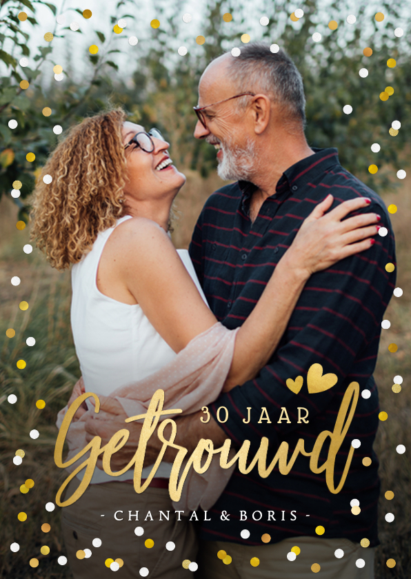 Jubileumkaarten - Uitnodiging huwelijksjubileum met grote foto en confetti