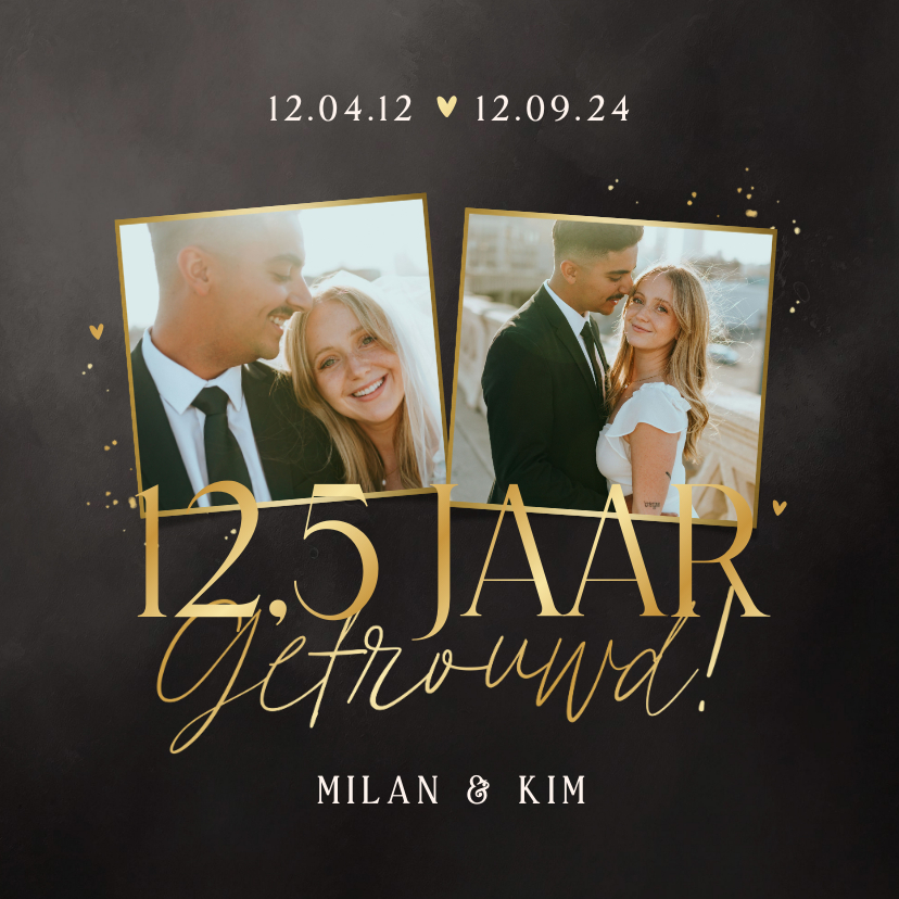 Jubileumkaarten - Uitnodiging jubileum 12,5 jaar getrouwd zwart goud foto's