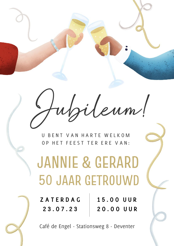 Jubileumkaarten - Uitnodiging voor een jubileum feest met proostende handen