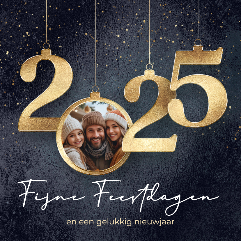 Kerstkaarten - 2025 Kerstkaart gouden kerstballen met foto