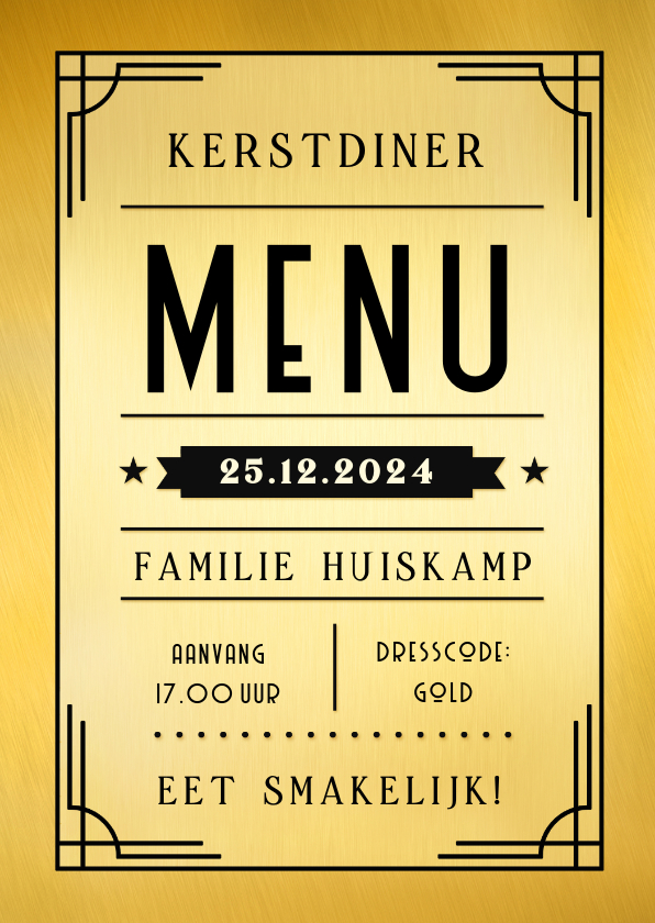 Kerstkaarten - Art-deco filmposter stijl menukaart voor het kerstdiner