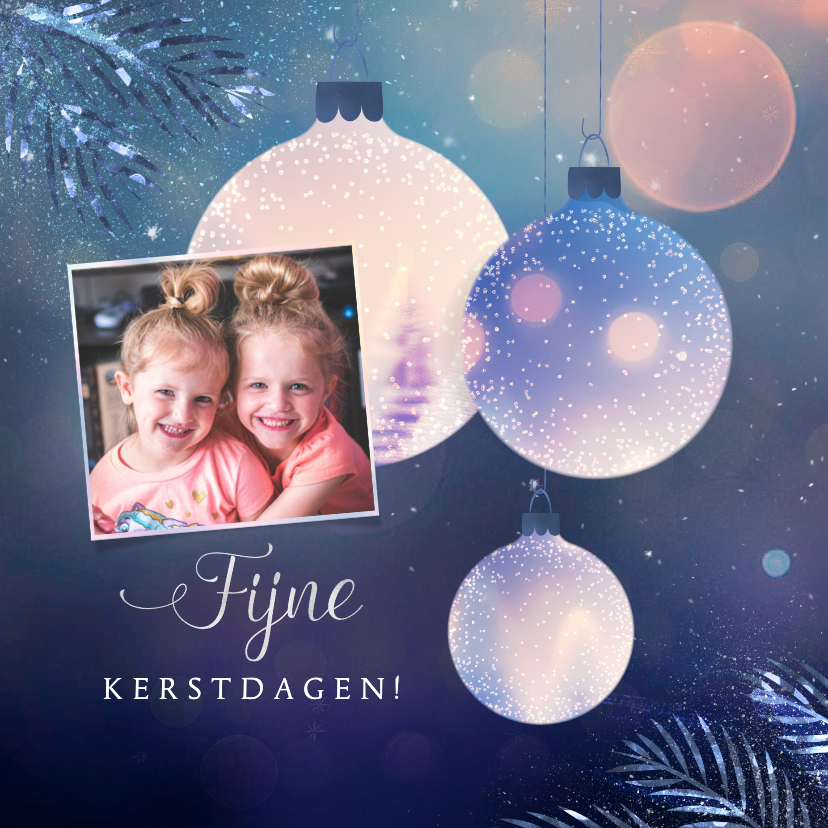 Kerstkaarten - Artistieke kerstkaart eigen foto lichtgevende kerstballen