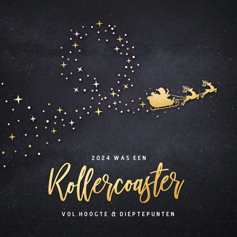 Kerstkaarten - Corona kerstkaart - rollercoaster jaar 2024 met arrenslee