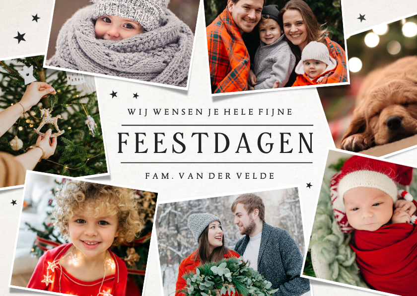 Kerstkaarten - Eenvoudige moderne fotocollage kerstkaart met 7 foto's