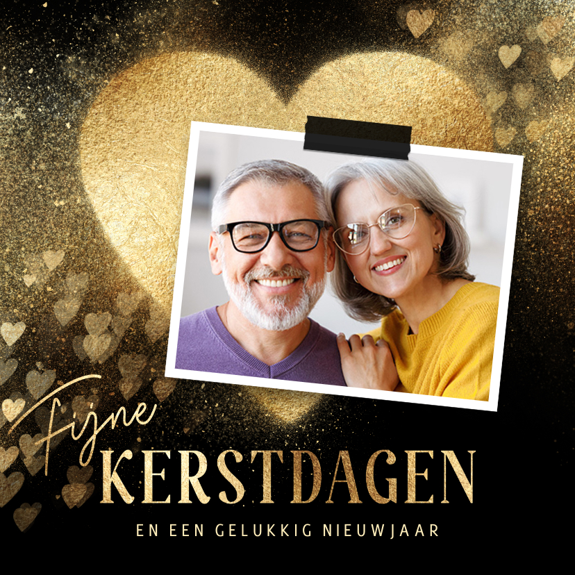 Kerstkaarten - Foto kerstkaart stijlvol goud hart fijne kerstdagen