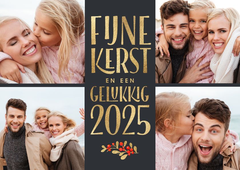 Kerstkaarten - Foto kerstkaarten 2025 collage donker grijs goud 