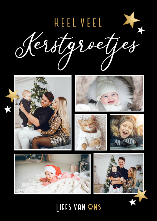 Kerstkaarten - Fotocollage kerstkaart heel veel kerstgroetjes van ons