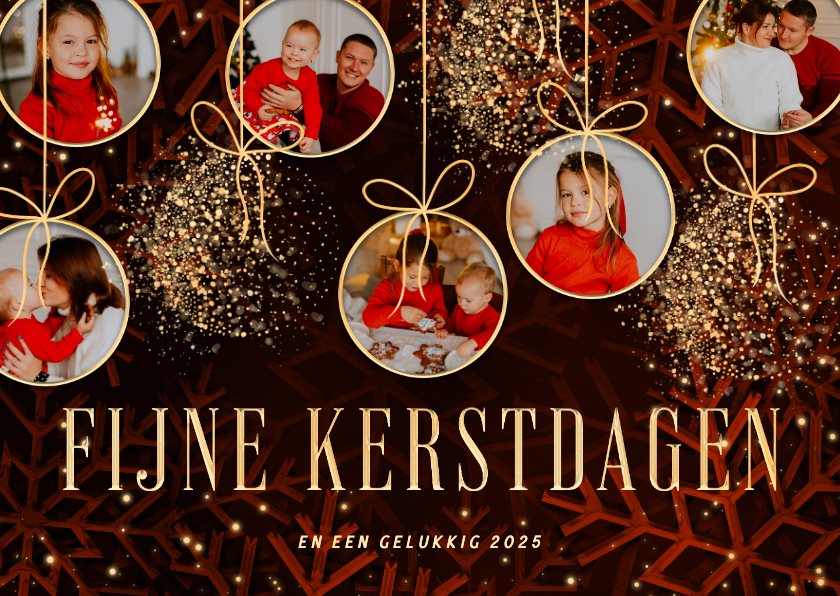 Kerstkaarten - Fotocollage kerstkaart met sprankelende kerstballen rood