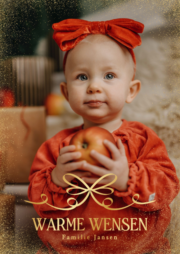 Kerstkaarten - Fotokaart kerst met grote gouden strik