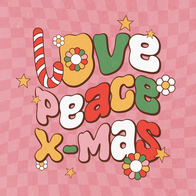 Kerstkaarten - Funky kerstkaart groovy typografie flower power xmas