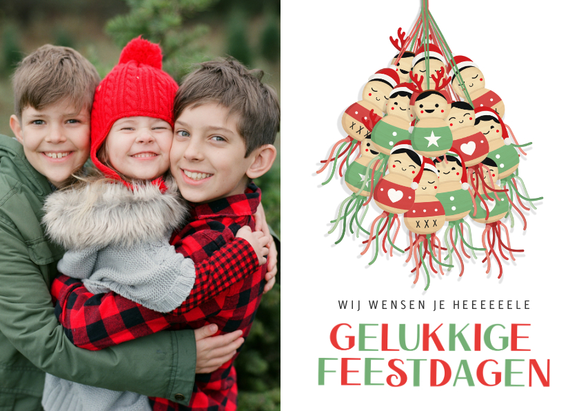 Kerstkaarten - Gezellige kerstkaart met eigen foto en tros gelukspoppetjes