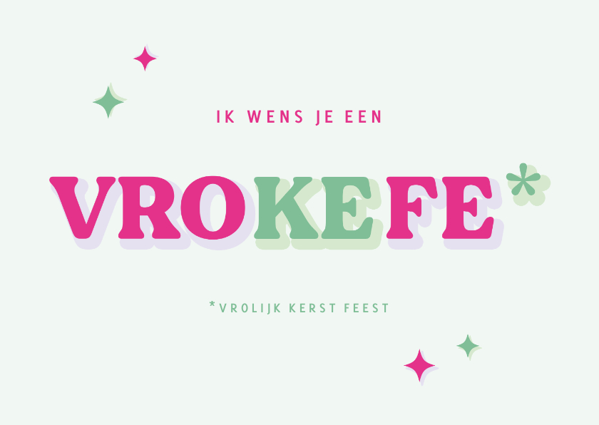 Kerstkaarten - Grappig kerstkaart met afkorting vrokefe in groen en roze