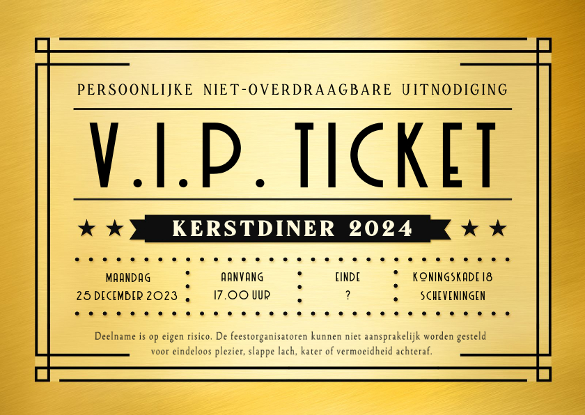 Kerstkaarten - Grappige en originele V.I.P. ticket kerstfeest uitnodiging