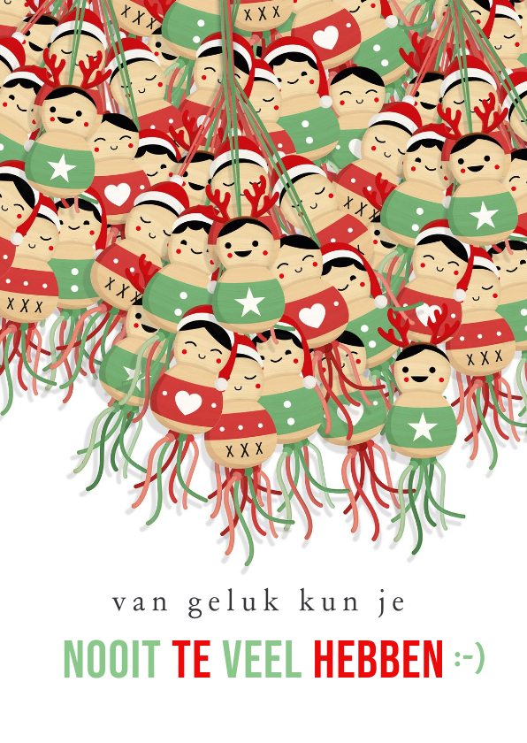 Kerstkaarten - Grappige kerstkaart geluk heb je nooit te veel poppetjes