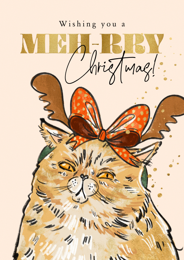 Kerstkaarten - Grappige kerstkaart Meh-rry Christmas grumpy cat goud